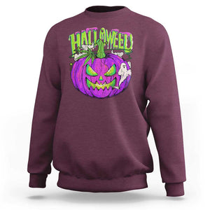 Funny Halloween Sweatshirt Halloweed Pumpkin Weed Cannabis Smoking TS09 Maroon Print Your Wear