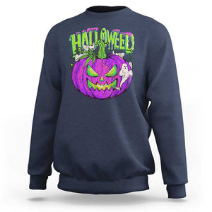 Funny Halloween Sweatshirt Halloweed Pumpkin Weed Cannabis Smoking TS09 Navy Print Your Wear