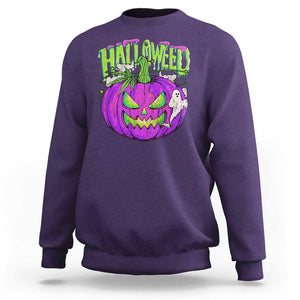 Funny Halloween Sweatshirt Halloweed Pumpkin Weed Cannabis Smoking TS09 Purple Print Your Wear