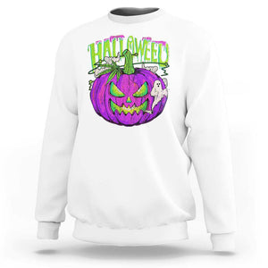 Funny Halloween Sweatshirt Halloweed Pumpkin Weed Cannabis Smoking TS09 White Print Your Wear