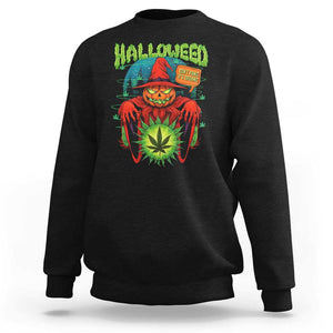 Funny Halloween Sweatshirt Happy Halloweed Pumpkin Witch Weed Cannabis Smoking TS09 Black Print Your Wear