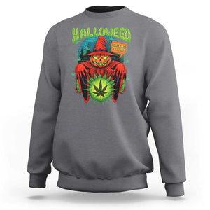 Funny Halloween Sweatshirt Happy Halloweed Pumpkin Witch Weed Cannabis Smoking TS09 Charcoal Print Your Wear