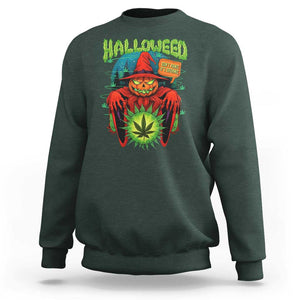 Funny Halloween Sweatshirt Happy Halloweed Pumpkin Witch Weed Cannabis Smoking TS09 Dark Forest Green Print Your Wear