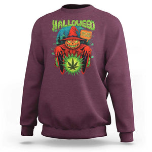 Funny Halloween Sweatshirt Happy Halloweed Pumpkin Witch Weed Cannabis Smoking TS09 Maroon Print Your Wear