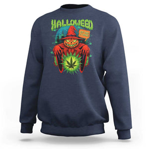 Funny Halloween Sweatshirt Happy Halloweed Pumpkin Witch Weed Cannabis Smoking TS09 Navy Print Your Wear