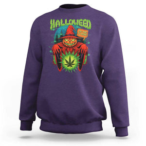 Funny Halloween Sweatshirt Happy Halloweed Pumpkin Witch Weed Cannabis Smoking TS09 Purple Print Your Wear