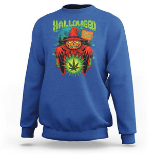 Funny Halloween Sweatshirt Happy Halloweed Pumpkin Witch Weed Cannabis Smoking TS09 Royal Blue Print Your Wear