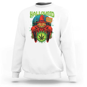 Funny Halloween Sweatshirt Happy Halloweed Pumpkin Witch Weed Cannabis Smoking TS09 White Print Your Wear