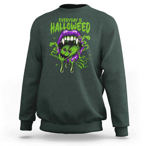 Funny Halloween Sweatshirt Everyday Is Halloweed Vampire Weed Cannabis Smoking TS09 Dark Forest Green Print Your Wear