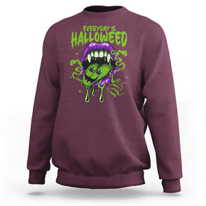 Funny Halloween Sweatshirt Everyday Is Halloweed Vampire Weed Cannabis Smoking TS09 Maroon Print Your Wear