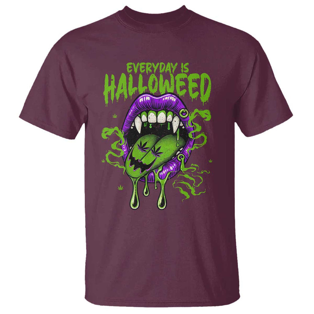 Funny Halloween T Shirt Everyday Is Halloweed Vampire Weed Cannabis Smoking TS09 Maroon Print Your Wear