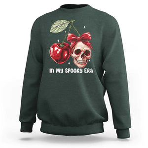 Halloween Coquette Sweatshirt In My Spooky Era Skull Cherry TS09 Dark Forest Green Print Your Wear