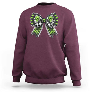 Coquette Halloween Sweatshirt Spooky Bow Skull TS09 Maroon Print Your Wear