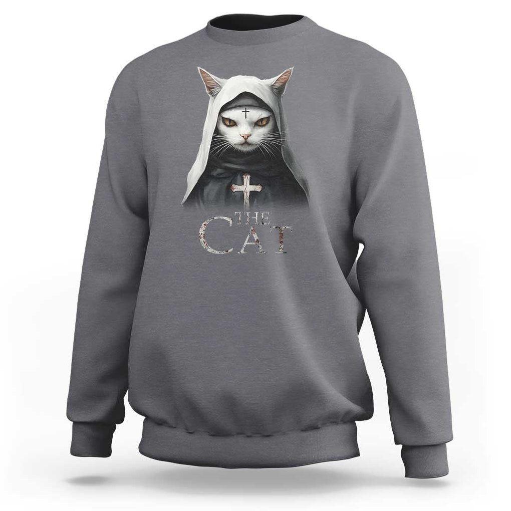 Halloween Cat Sweatshirt The Cat Nun Spooky TS09 Charcoal Print Your Wear