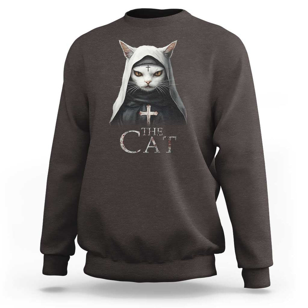 Halloween Cat Sweatshirt The Cat Nun Spooky TS09 Dark Chocolate Print Your Wear