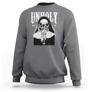 Unholy Nun Sweatshirt Skeleton Dirty Nun Creepy Halloween TS09 Charcoal Print Your Wear