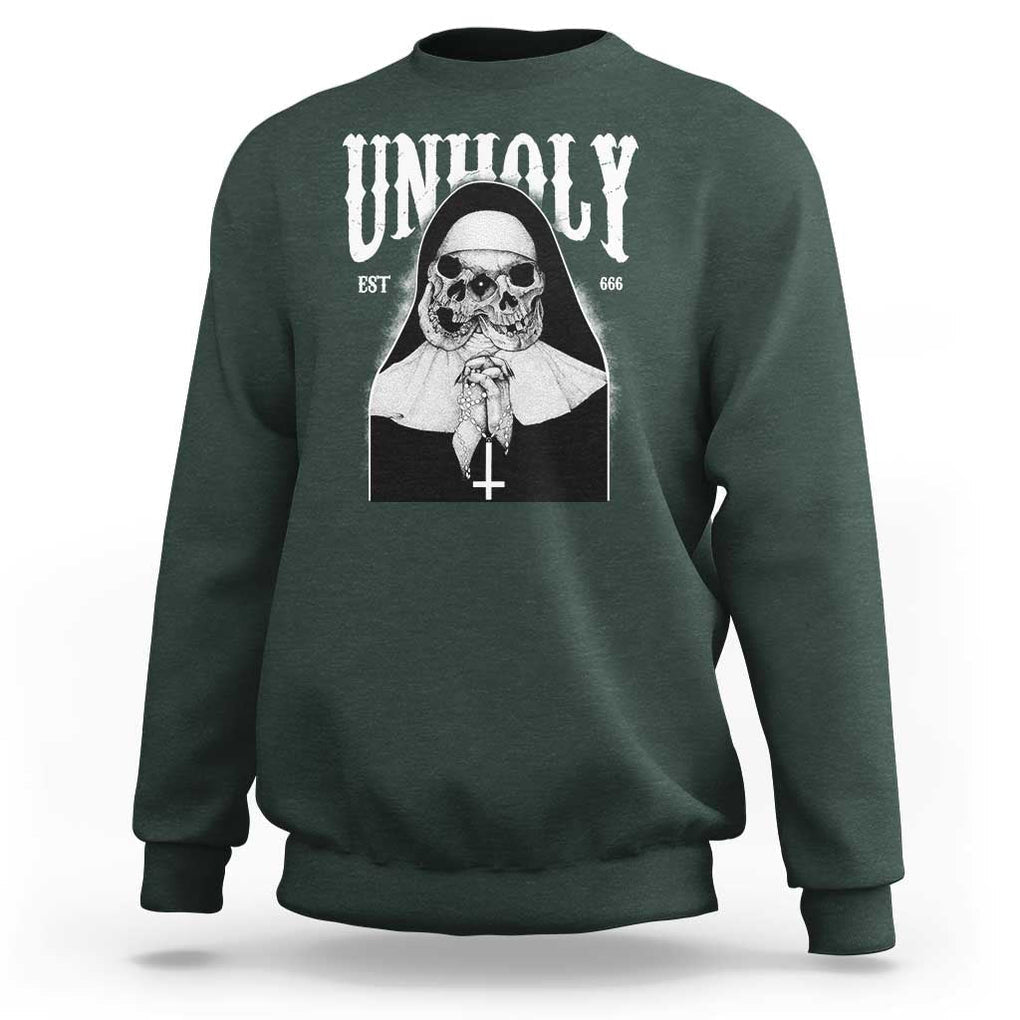 Unholy Nun Sweatshirt Skeleton Dirty Nun Creepy Halloween TS09 Dark Forest Green Print Your Wear