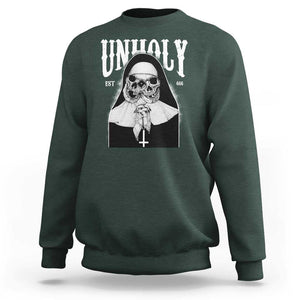 Unholy Nun Sweatshirt Skeleton Dirty Nun Creepy Halloween TS09 Dark Forest Green Print Your Wear