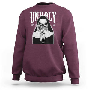 Unholy Nun Sweatshirt Skeleton Dirty Nun Creepy Halloween TS09 Maroon Print Your Wear