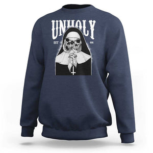 Unholy Nun Sweatshirt Skeleton Dirty Nun Creepy Halloween TS09 Navy Print Your Wear