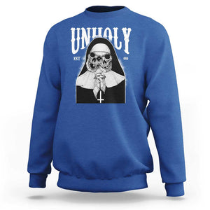 Unholy Nun Sweatshirt Skeleton Dirty Nun Creepy Halloween TS09 Royal Blue Print Your Wear