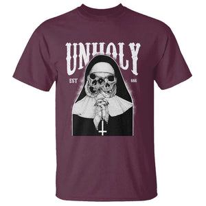 Unholy Nun T Shirt Skeleton Dirty Nun Creepy Halloween TS09 Maroon Print Your Wear