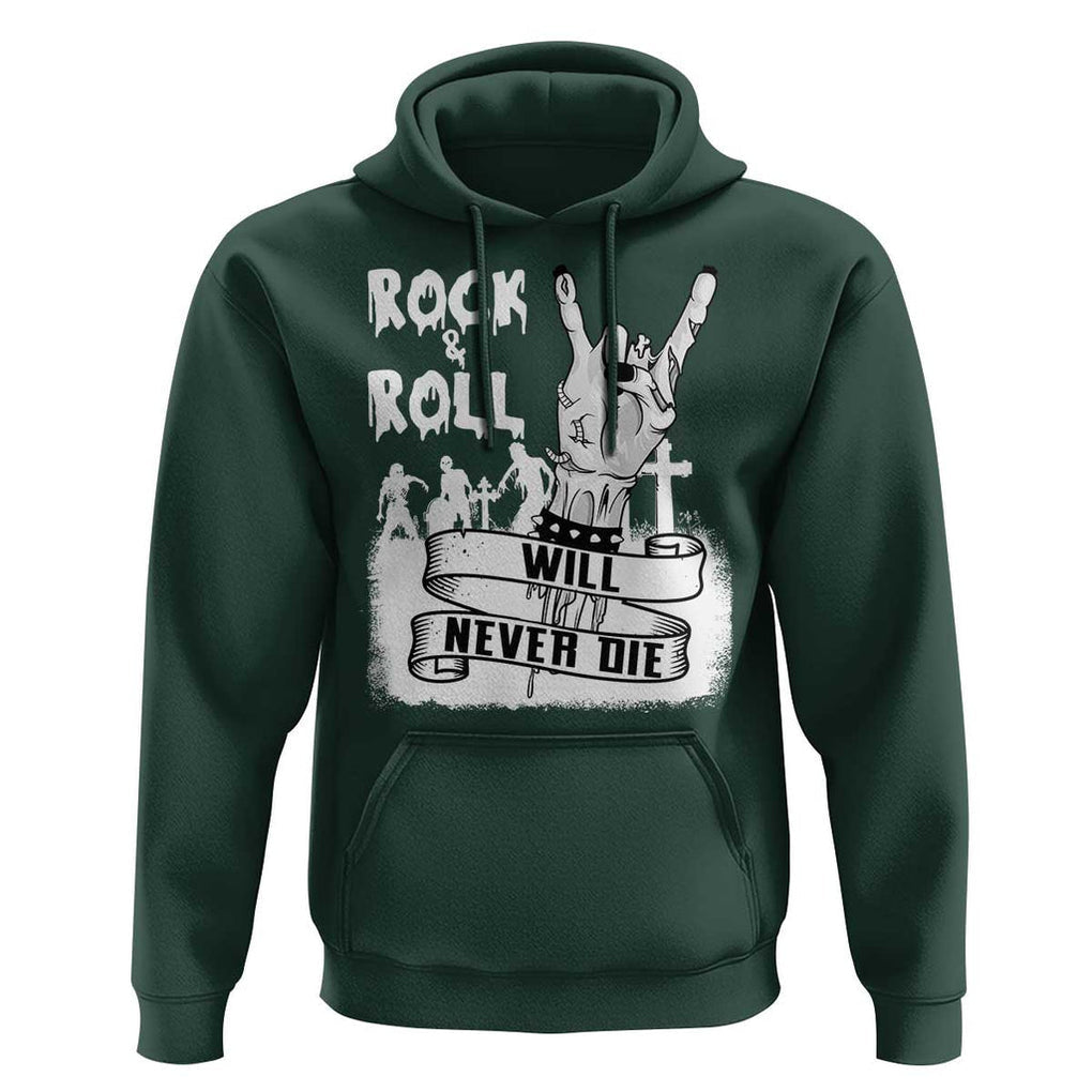 Halloween Rock N Roll Hoodie Will Never Die Zombie TS09 Dark Forest Green Print Your Wear