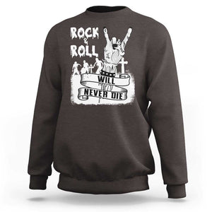 Halloween Rock N Roll Sweatshirt Will Never Die Zombie TS09 Dark Chocolate Print Your Wear