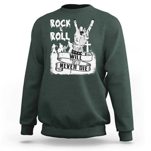 Halloween Rock N Roll Sweatshirt Will Never Die Zombie TS09 Dark Forest Green Print Your Wear