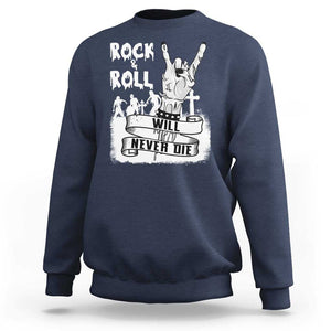 Halloween Rock N Roll Sweatshirt Will Never Die Zombie TS09 Navy Print Your Wear