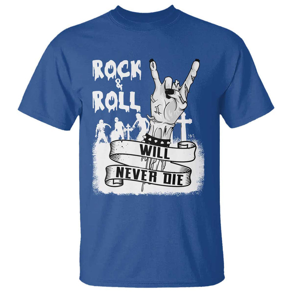Halloween Rock N Roll T Shirt Will Never Die Zombie TS09 Royal Blue Print Your Wear