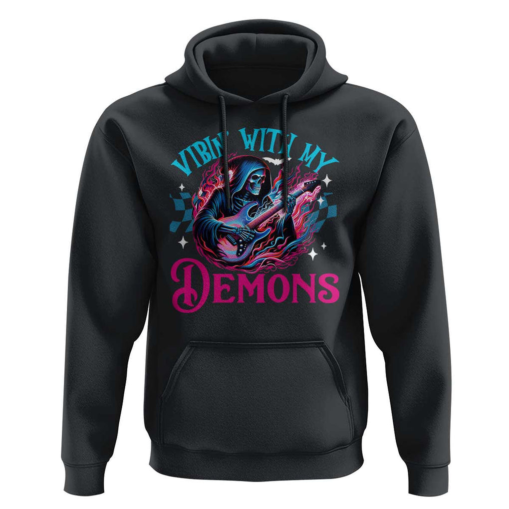 Halloween Rock N Roll Hoodie Vibing With My Demons TS09 Black Print Your Wear