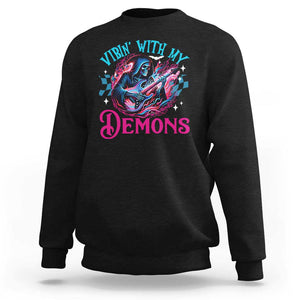 Halloween Rock N Roll Sweatshirt Vibing With My Demons TS09 Black Print Your Wear