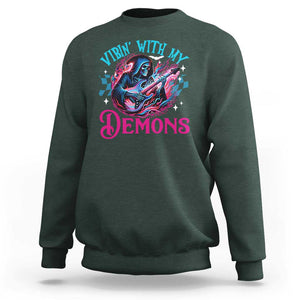 Halloween Rock N Roll Sweatshirt Vibing With My Demons TS09 Dark Forest Green Print Your Wear