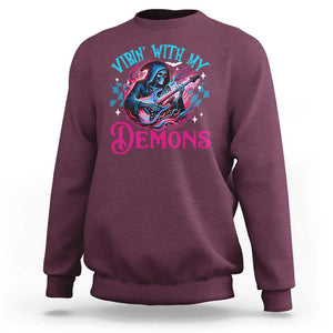 Halloween Rock N Roll Sweatshirt Vibing With My Demons TS09 Maroon Print Your Wear