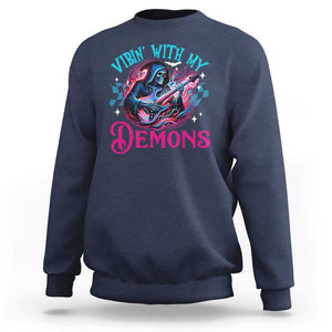 Halloween Rock N Roll Sweatshirt Vibing With My Demons TS09 Navy Print Your Wear