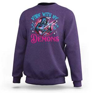 Halloween Rock N Roll Sweatshirt Vibing With My Demons TS09 Purple Print Your Wear