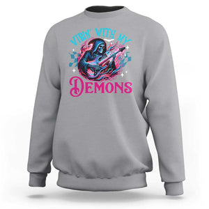 Halloween Rock N Roll Sweatshirt Vibing With My Demons TS09 Sport Gray Print Your Wear