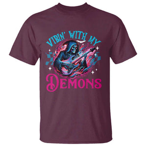 Halloween Rock N Roll T Shirt Vibing With My Demons TS09 Maroon Print Your Wear