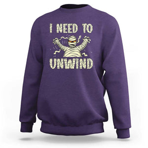 Funny Halloween Mummy Sweatshirt I Need to Unwind TS09 Purple Print Your Wear