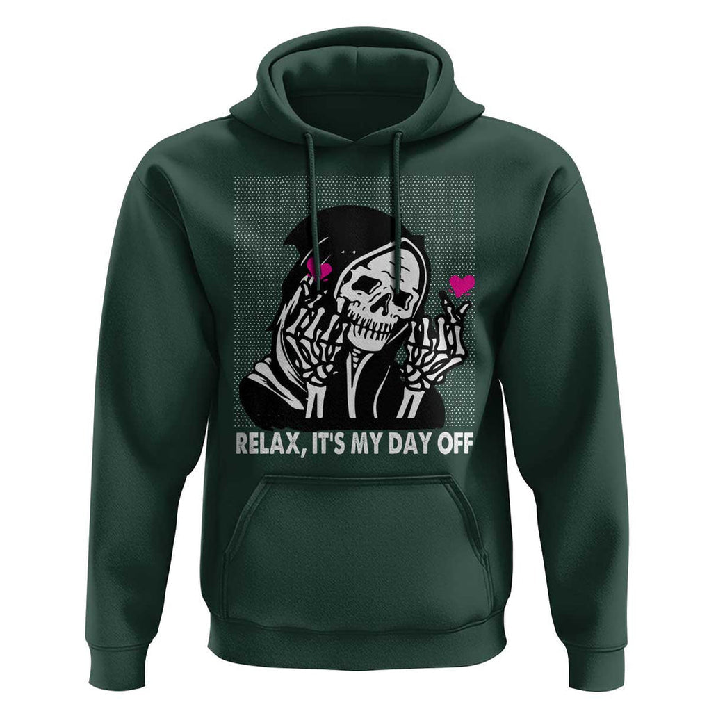 Funny Grim Reaper Hoodie Relax It's My Day Off Halloween TS09 Dark Forest Green Print Your Wear