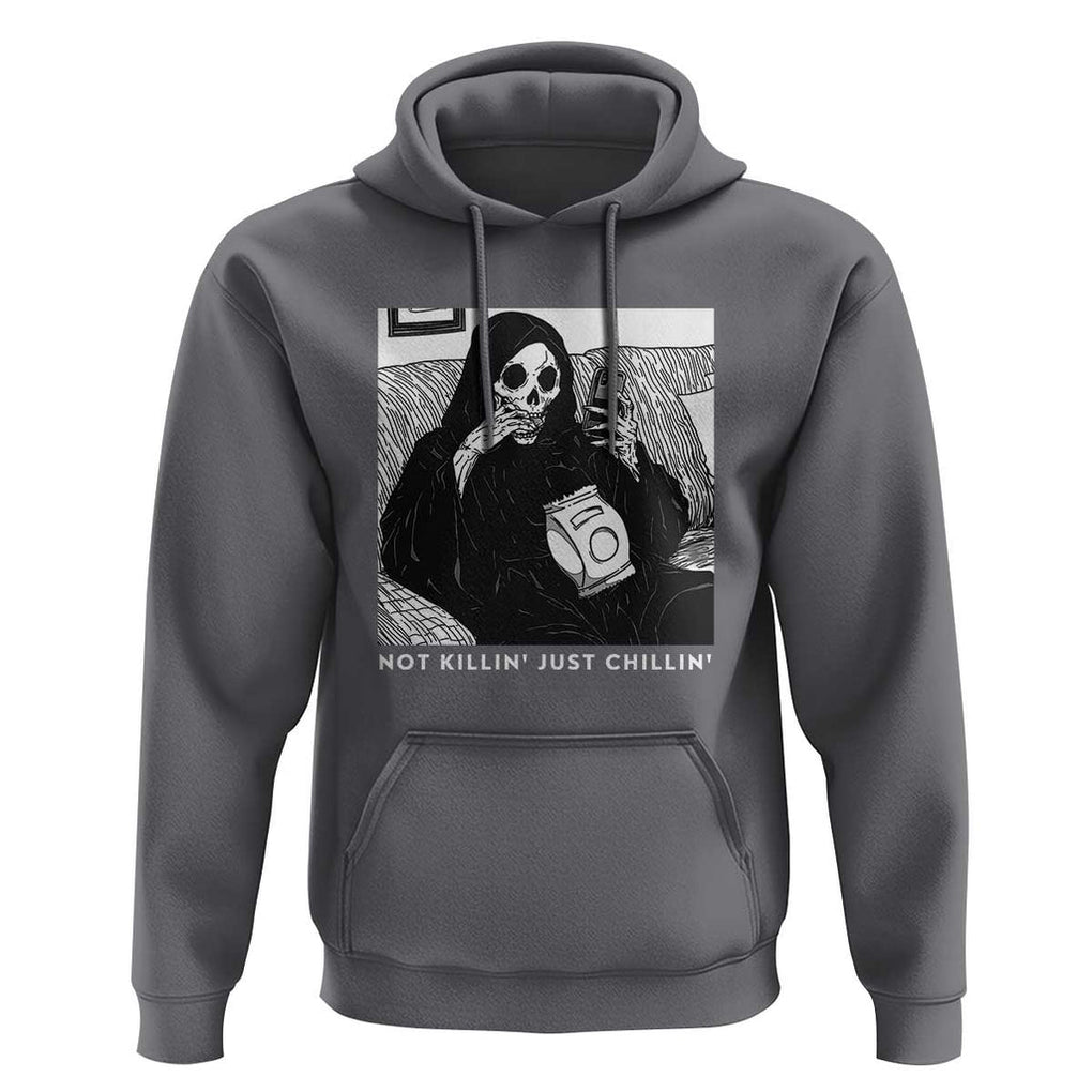 Funny Grim Reaper Hoodie Not Killing Just Chilling Halloween TS09 Charcoal Print Your Wear