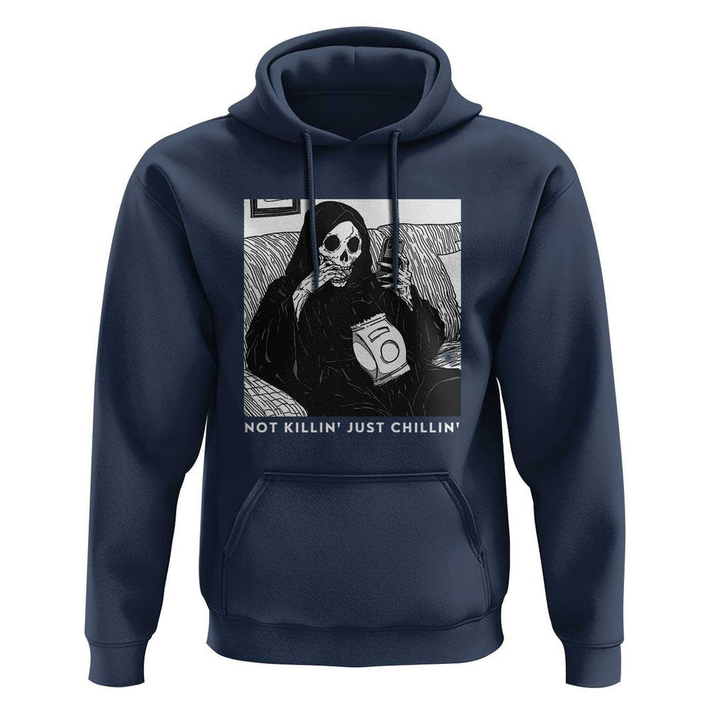 Funny Grim Reaper Hoodie Not Killing Just Chilling Halloween TS09 Navy Print Your Wear