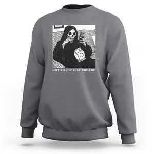 Funny Grim Reaper Sweatshirt Not Killing Just Chilling Halloween TS09 Charcoal Print Your Wear