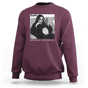 Funny Grim Reaper Sweatshirt Not Killing Just Chilling Halloween TS09 Maroon Print Your Wear