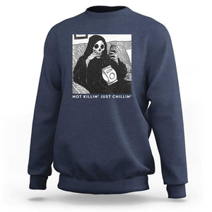 Funny Grim Reaper Sweatshirt Not Killing Just Chilling Halloween TS09 Navy Print Your Wear