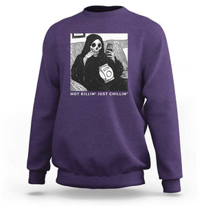 Funny Grim Reaper Sweatshirt Not Killing Just Chilling Halloween TS09 Purple Print Your Wear