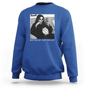 Funny Grim Reaper Sweatshirt Not Killing Just Chilling Halloween TS09 Royal Blue Print Your Wear