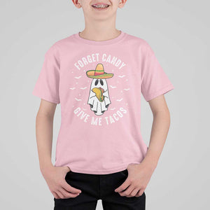 Mexico Halloween T Shirt For Kid Forget Candy Give Me Tacos Cute Mexican Ghost TS09 Light Pink Print Your Wear
