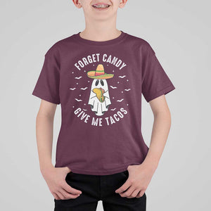 Mexico Halloween T Shirt For Kid Forget Candy Give Me Tacos Cute Mexican Ghost TS09 Maroon Print Your Wear